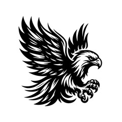 Obraz premium Dynamic black and white eagle vector illustration in midflight