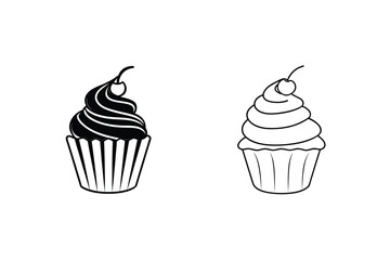 Black and white cupcake line art dessert sweet