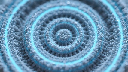 Spiral Pattern of Blue Particles with Glowing Rings
