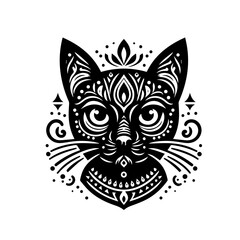 Obraz premium Detailed black and white vector illustration of an ornate cat portrait