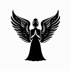 Obraz premium Praying Angel Silhouette Vector – Minimal Black on White