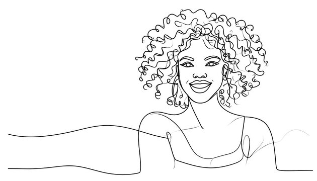 Continuous line drawing of a smiling woman