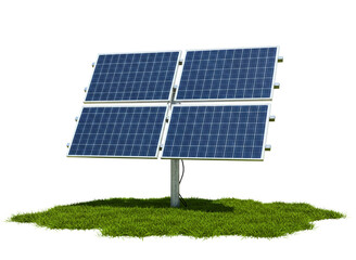  panel solar array on a green mound isolated on transparent background