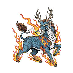 Qilin Stepping Through Sacred Flames