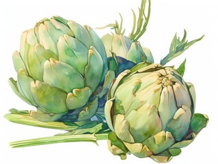 Obraz premium Artichoke: A vibrant artistic illustration captures the beauty and freshness of artichokes. showcasing the organic texture and subtle shades of the plant.