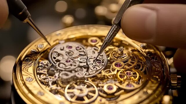 Close-up view of intricate watch movement. - Powered by Adobe
