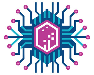 A colorful circuit board design isolated on white background Ai Generated