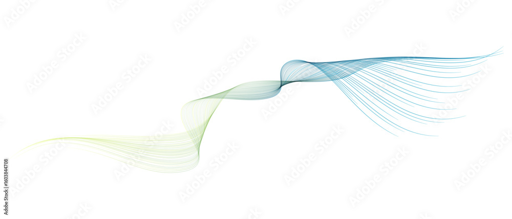 Wall mural vector abstract brush stroke wavy lines flowing smooth curve blue green gradient isolated on transpa