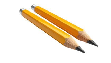 Two sharpened yellow wooden pencils with erasers are placed parallel, showing their graphite tips and hexagonal bodies.