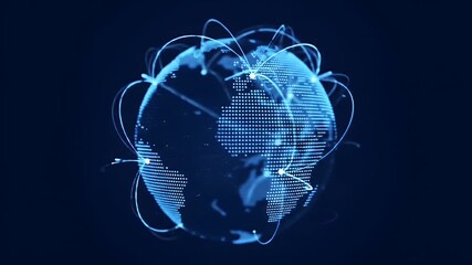 Digital Earth Globe Animation with Global Network Connections and Data Flow A looping animation of a rotating planet with technology lines showing internet connectivity and globalization - Powered by Adobe