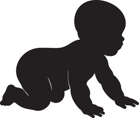 Vector Silhouette of Crawling Baby in Profile on White Background with Minimalist Design