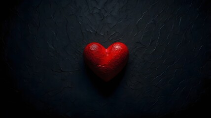 Abstract red heart symbol on textured dark background, evoking deep emotions with dramatic lighting.