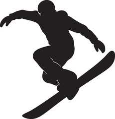 Vector Silhouette of Snowboarder Mid-Air Performing Trick in Dynamic Snowboarding Pose