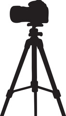 Vector Graphic of Digital Camera Mounted on Tripod in Solid Black Silhouette Style