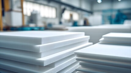Intricate Close-Up Display of Meticulously Stacked Industrial Foam Sheets on a Bright Workshop Surface Emphasizing Manufacturing Precision and Efficiency