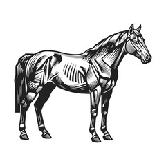 Horse standing. Vintage woodcut linocut engraving style vector illustration.