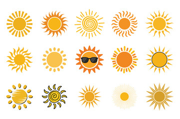 Cartoon Sun Icon Vector Set