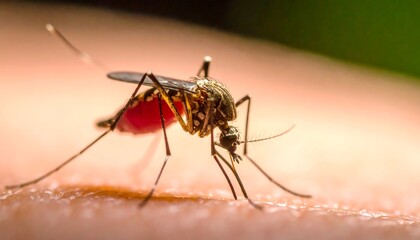 Close-up of mosquito feeding on human skin