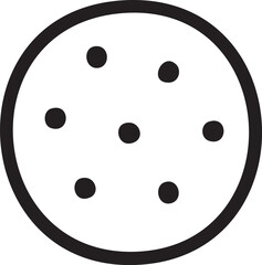 Obraz premium A simple black line art icon of a round cookie with several dots representing chocolate chips.
