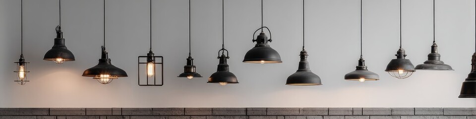 Obraz premium Black pendant lights on a light gray wall