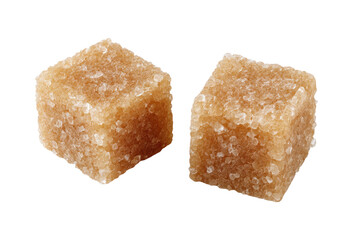 Two light brown sugar cubes, close-up, isolated on black