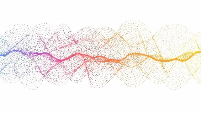 An abstract wave of digital particles flows with colorful hues isolated on white background - Powered by Adobe