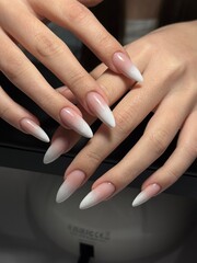 Fat hand, photo of manicure with long nails