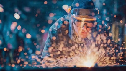 Crafting the Spark: A skilled tradesperson at work, intently focused as welding sparks dance in a vivid display of artistry and skill.