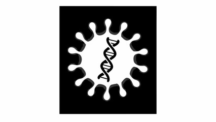 Illustration of a virus cell with dna strand inside in black and white color scheme on a black background