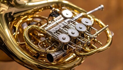 Fototapeta premium Close-up of a brass French horn