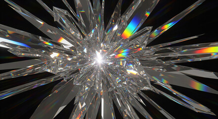 Explosion of light and crystal with rainbow refractions
