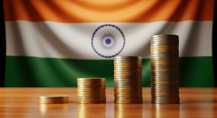 Indian economy growth finance investment stock market business money wealth savings currency india flag coins