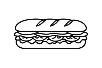 Simple Outline of a Fresh Sub Sandwich - Ideal for Menu and Food-Related Designs