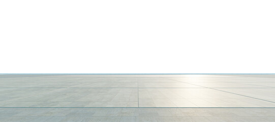 3d rendering empty concrete floor on white background reflecting sunlight