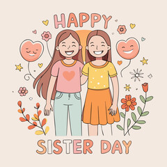 National Sisters Day Vector Illustration  Happy Sisterhood, Love, and Friendship