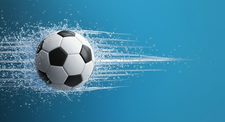 Naklejka premium Soccer Ball in Motion with Water Splash on Blue Background