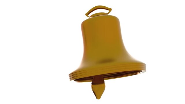 A 3D animation features a grand bell in rhythmic motion, swinging gracefully. Isolated against a pristine white background.
