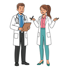 Fototapeta premium Male and female medical doctors in discussion, professional healthcare team.