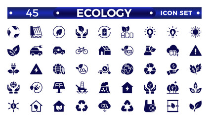Ecology Solid icon set. Icons for renewable energy, green technology. Design elements for your projects.Set of green energy Solid icons. 
