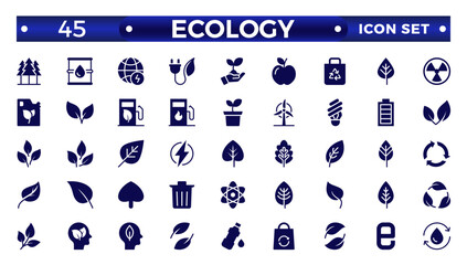 Ecology Solid icon set. Icons for renewable energy, green technology. Design elements for your projects.Set of green energy Solid icons. 
