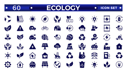 Ecology Solid icon set. Icons for renewable energy, green technology. Design elements for your projects.Set of green energy Solid icons.   © artshuvo