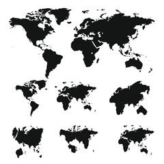 Obraz premium world map silhouette set, Black & White silhouette set 