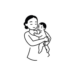 Simple Line Drawing of Mother Kissing Child