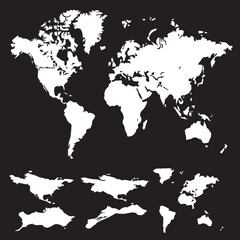  world map silhouette set, Black & White silhouette set 