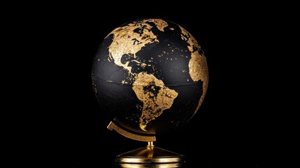 A gold globe with black continents and oceans.