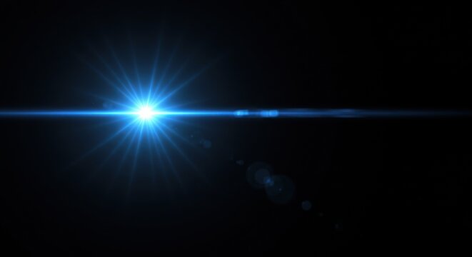 Celestial Beam: A stunning lens flare casts a brilliant beam of light, emanating from a singular, luminous core against a stark black background. It's a visual metaphor for energy and radiance.