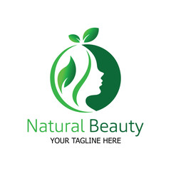 Natural Beauty Logo Design. Green Leaf Profile Design for Eco-Friendly Wellness and Skincare Branding.