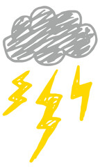 手描き風 雲と雷アイコン ベクター