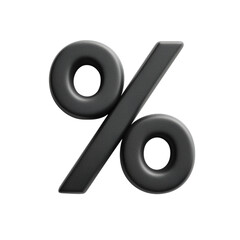 A sleek black 3D percentage symbol displayed against a clean background, showcasing its smooth curves and contemporary design.,transparent PNG