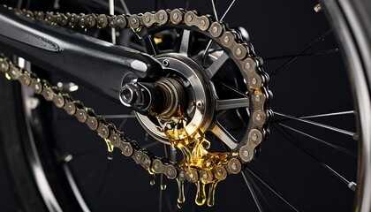 Close-up of oiled bicycle chain